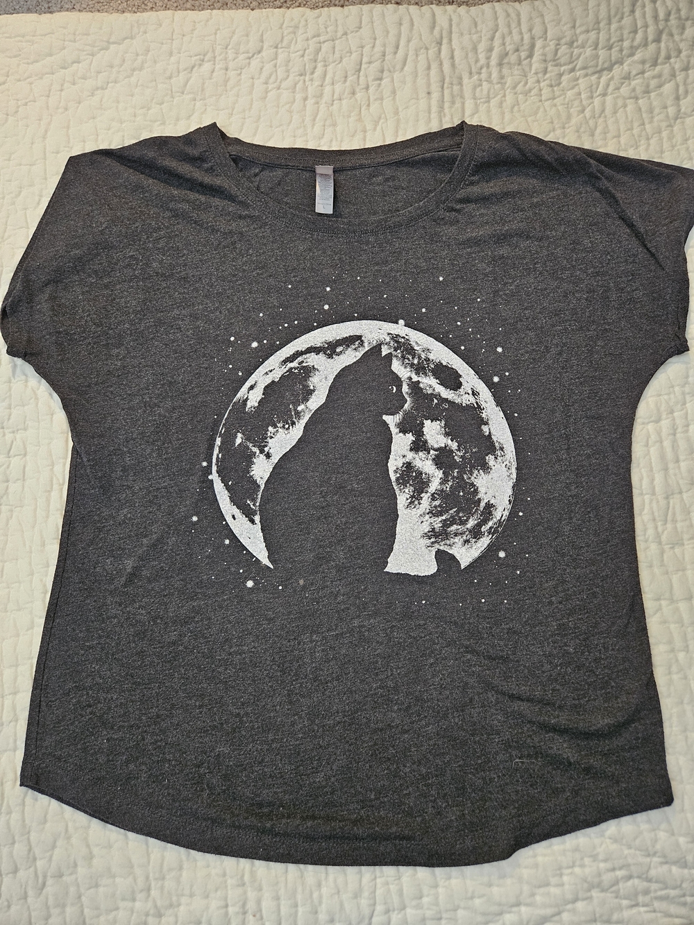 Next Level Apparel Charcoal Tee with White Cat Moon Graphic